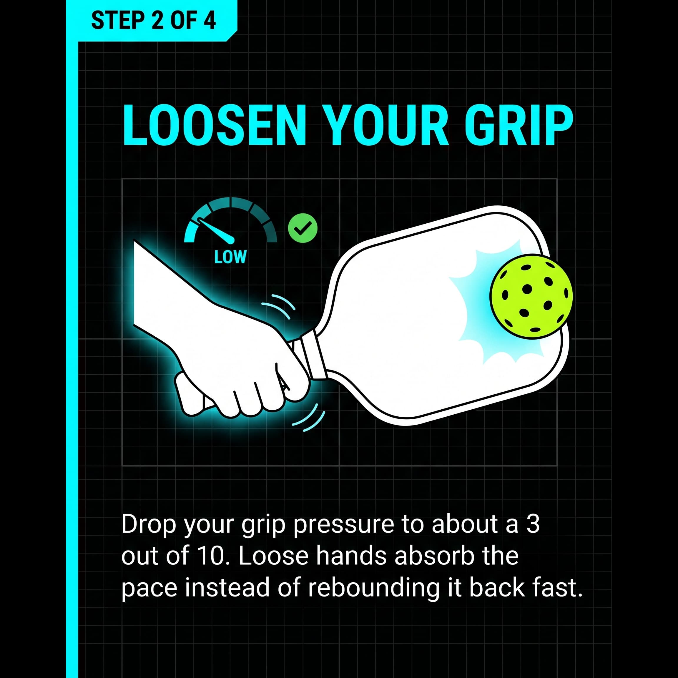 Loosen your grip to a 3 out of 10 to absorb the heat