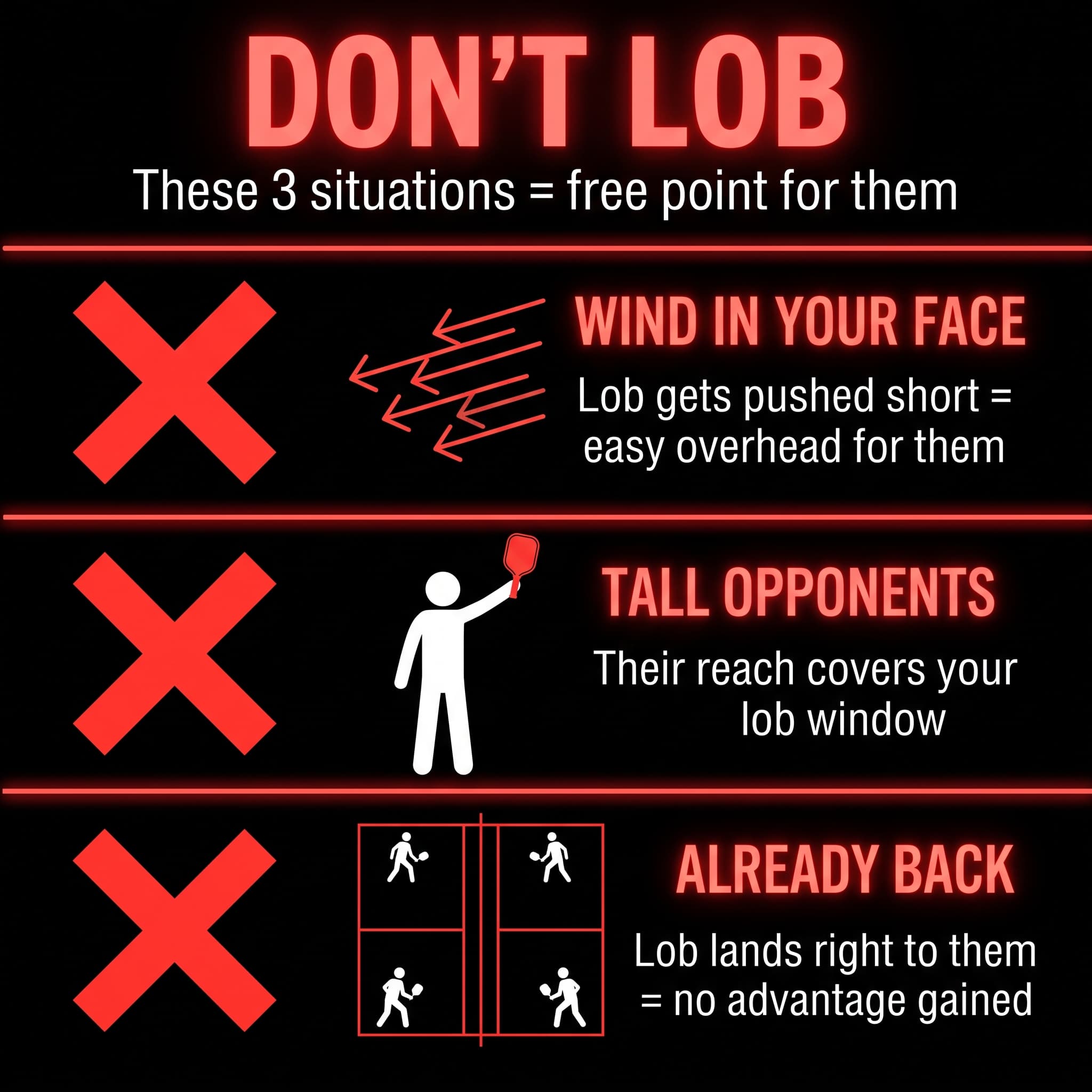Don't lob - 3 situations that give opponents a free point