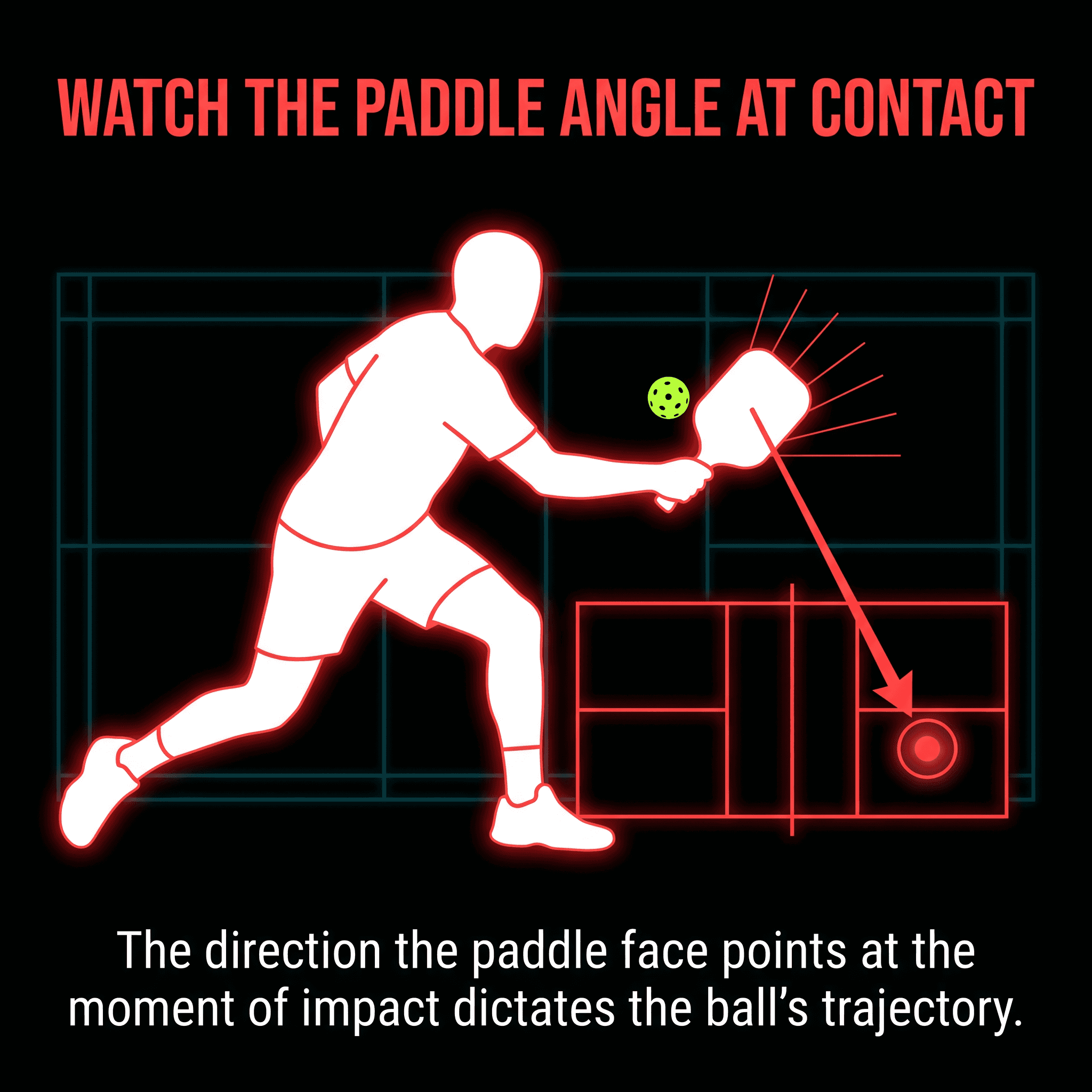 Watch the paddle angle at contact - the face dictates the ball trajectory