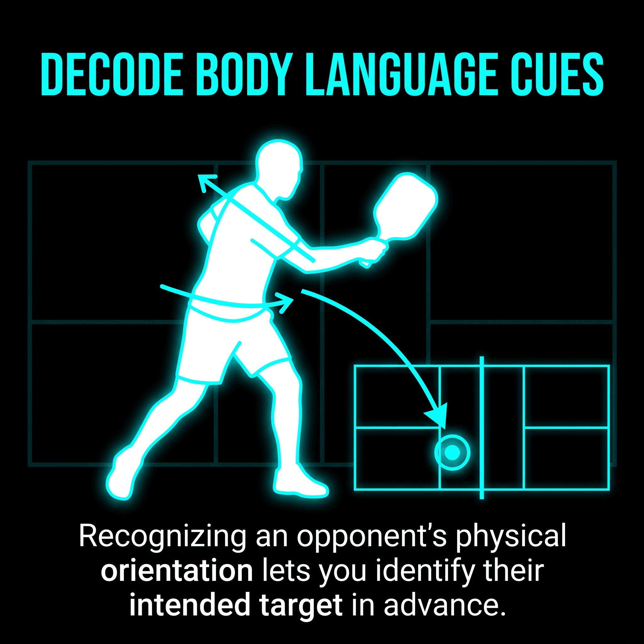 Decode body language cues - shoulders and hips reveal the target early