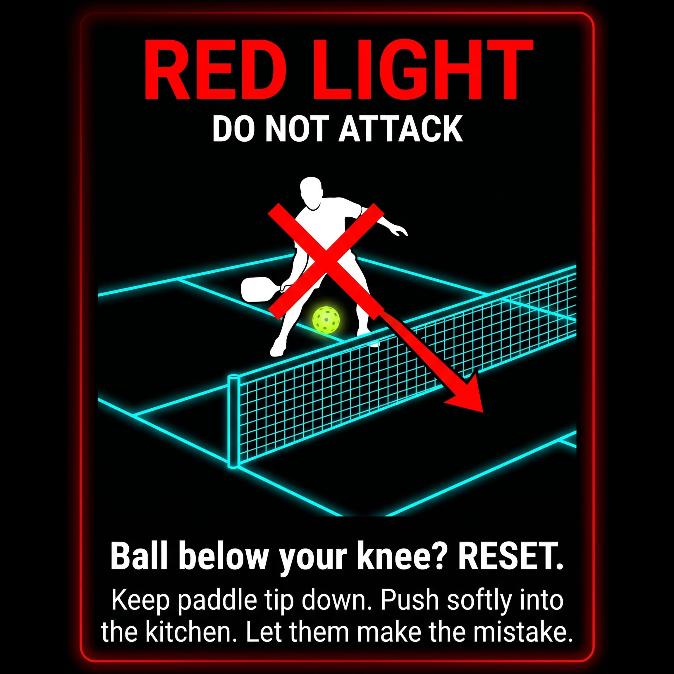 Green light - ball above your paddle, attack and hit down at their feet