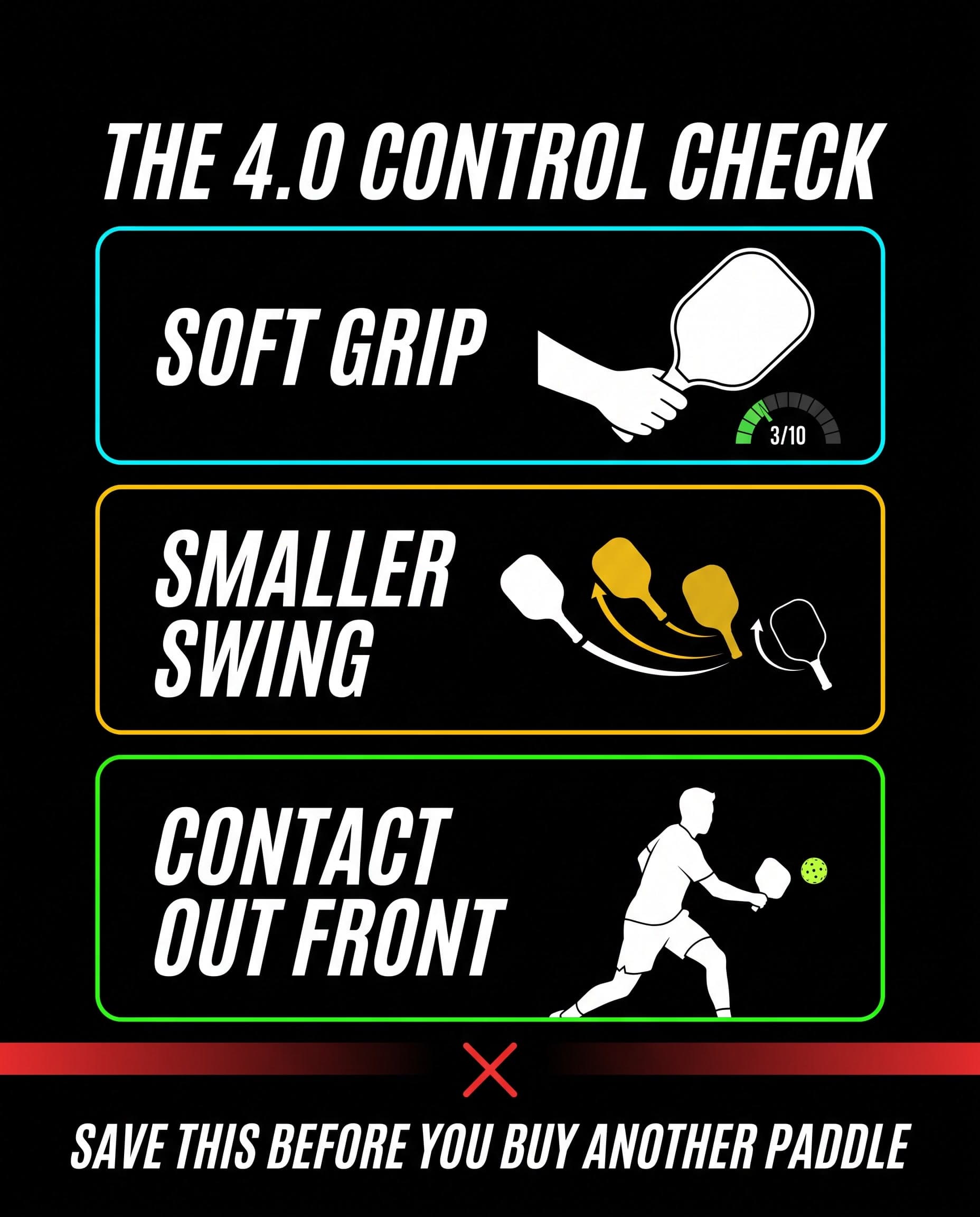 Paddle Runway, slide 8: compact pickleball swing control from baseline to kitchen.